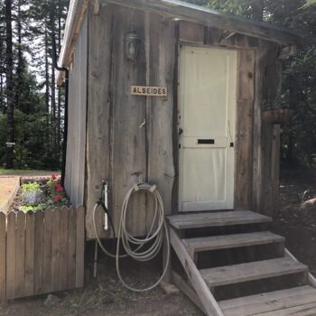 exterior entrance to the bathroom for the yurt
